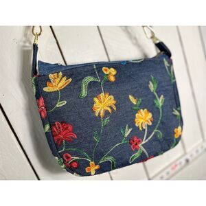 Lidia’s Bags Women's Denim Shoulder Bag Floral Embroidery Casual Blue (828b-26)